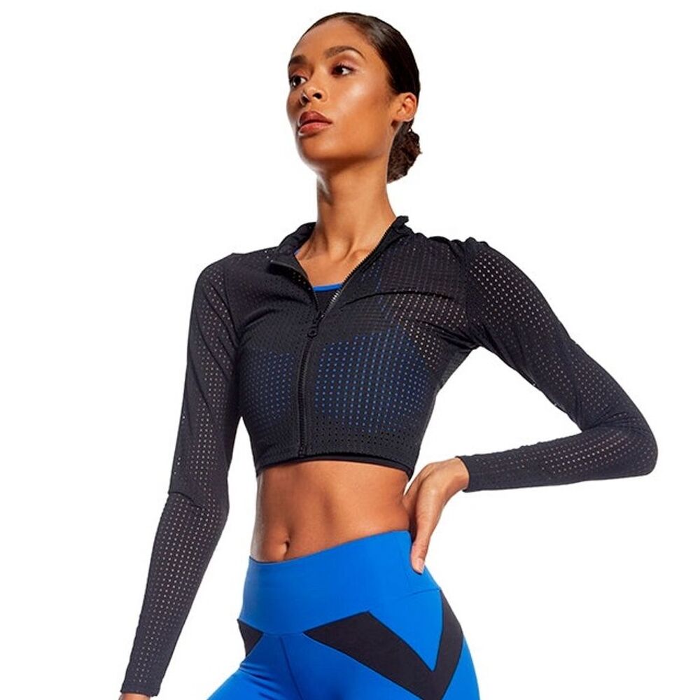 Boom Athletica Women's Perforated Crop Jacket Black Size S Casual